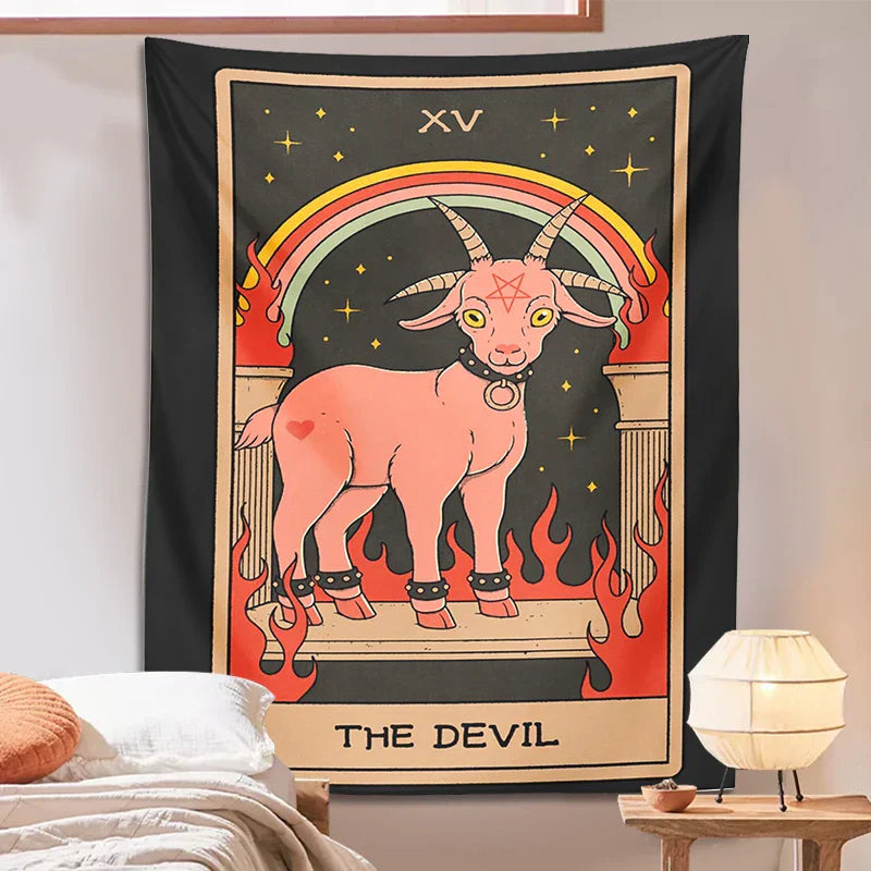 Decobites Devil Tarot Goat Wall Hanging Tapestry - Home Decor Hippie Dorm Room