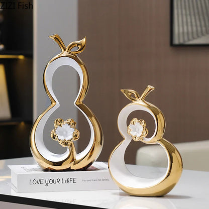 DecorBites™ Golden Gourd Ceramic Sculpture Desk Decoration Modern Room Aesthetic Decor