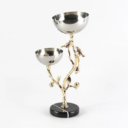 DecorBites™ Golden Bird Metal Snack Bowl with Branches and Birds Fruit Platter
