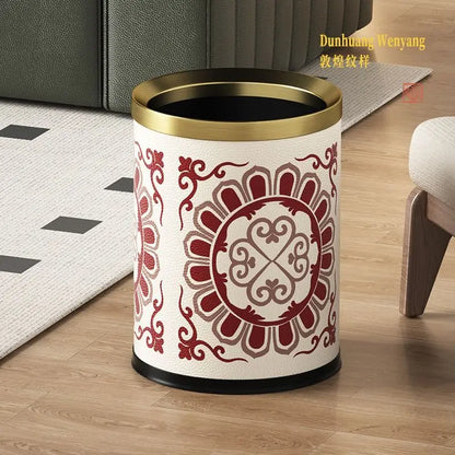 DecorBites™ Leather Trash Bin Gold/Silver Metal Large Capacity for Home & Hotel