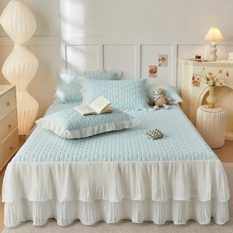 Juego de Falda de Cama Refrescante con Volantes de Encaje Decorbites™ y Fundas de Almohada