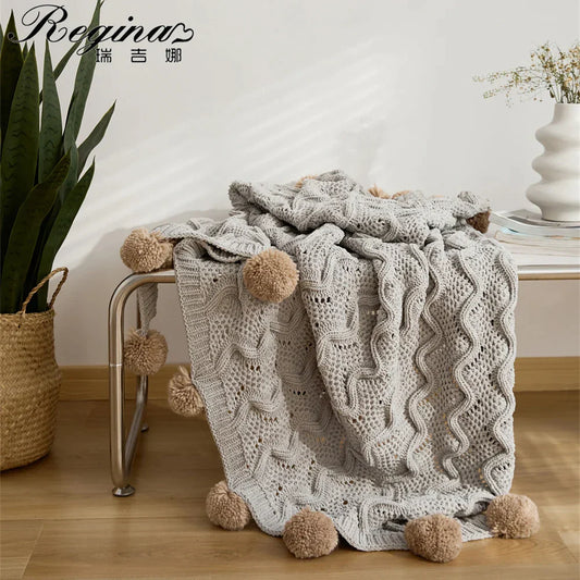 DecorBites™ Elegant Chenille Pompons Throw Blanket