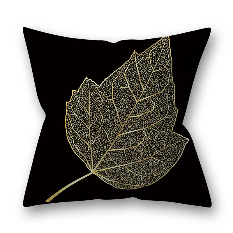 Fundas de almohada de 45x45 cm con diseño de hojas doradas de DecorBites™ - Decoración nórdica para sofá negro