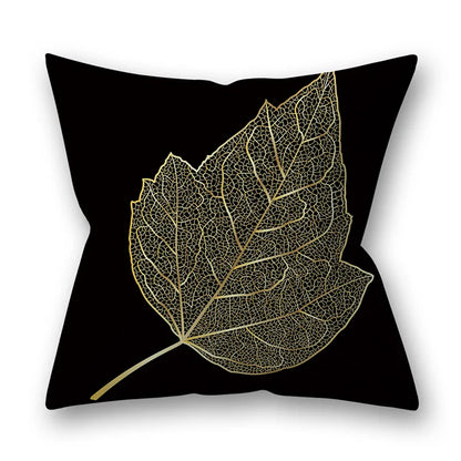 Fundas de almohada de 45x45 cm con diseño de hojas doradas de DecorBites™ - Decoración nórdica para sofá negro