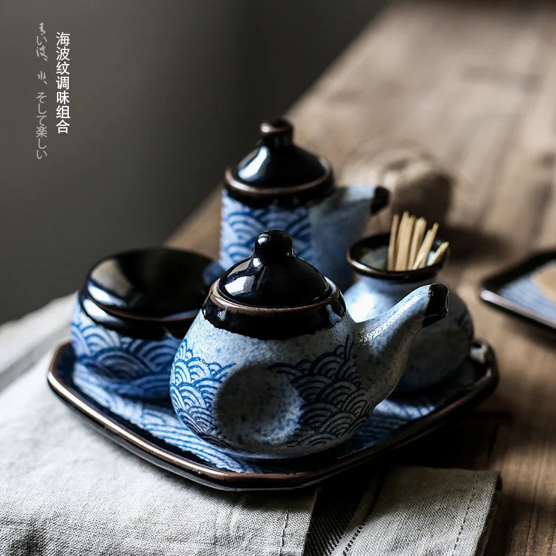 مجموعة توابل المطبخ من السيراميك الأزرق من ديكوربايتس™