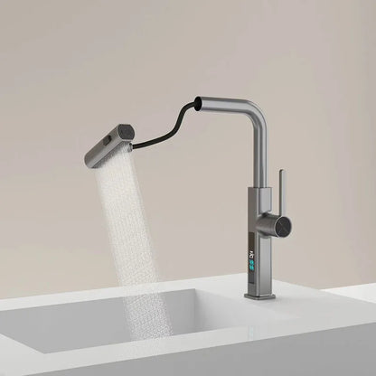 DecorBites™ Digital Display Single Lever Brass Kitchen Faucet - Hot Cold Pull Out Mixer