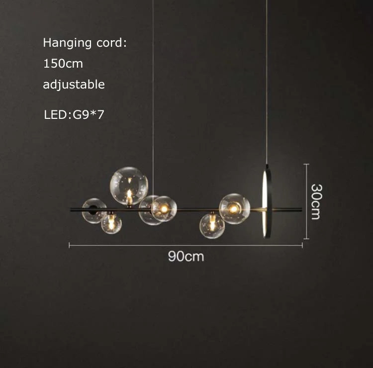 ثريا زجاجية سوداء بتصميم ما بعد الحداثة من ديكوربايتس™ مع كرات شفافة متعددة