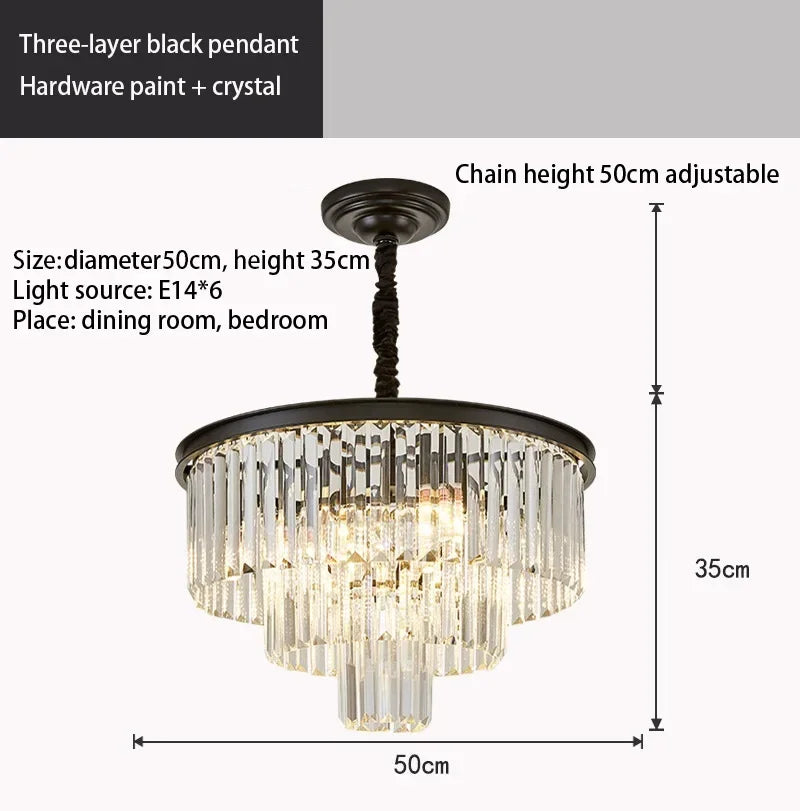 DecorBites™ Crystal Chandelier: Modern LED Pendant Light in Gold/Black for Home Decor