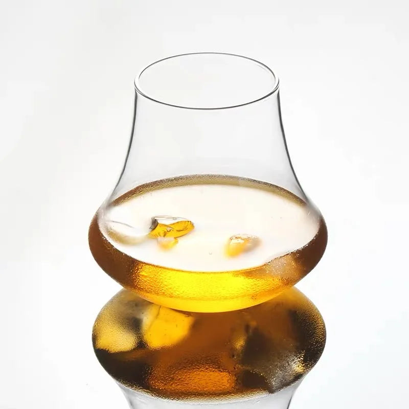 Vaso de whisky de cristal DecorBites™ | Copa para licores con forma de borde de viento | Vidrio de fondo grueso