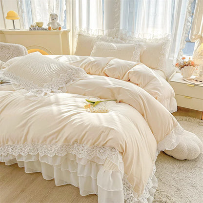 DecorBites™ Lace Ruffles Princess Style 100% Cotton Bedding Set