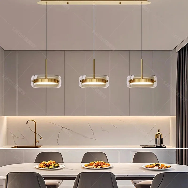 Modern Glass Ring Pendant Light in Iron