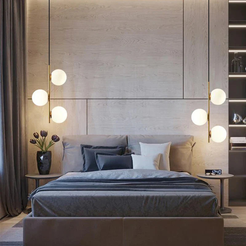 DecorBites™ Brass/Black Glass Ball LED Pendant Lights Modern Bedroom Living Room Hanging Lamps
