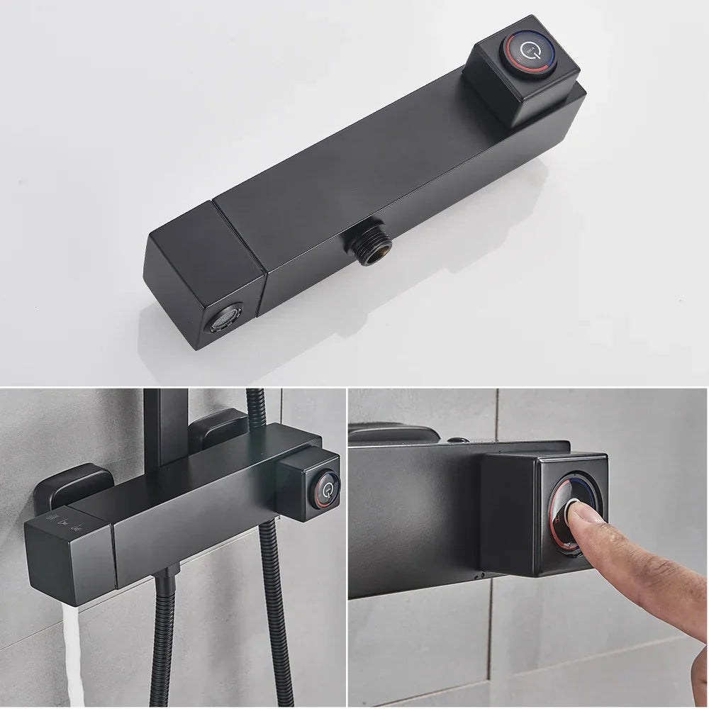 DecorBites™ Black Brass Shower Faucet with 8" Rainfall Shower Head and Tub Spout