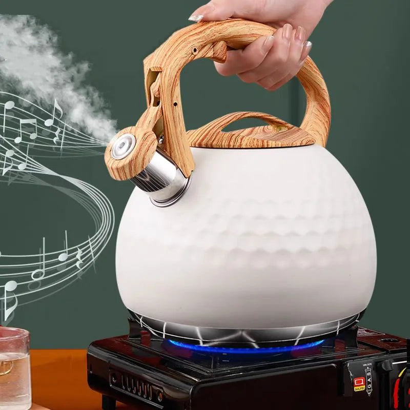 Hervidor de agua DecorBites™ de 3 litros de acero inoxidable con silbato | Hervidor con sonido de martillo para cocinas de gas e inducción