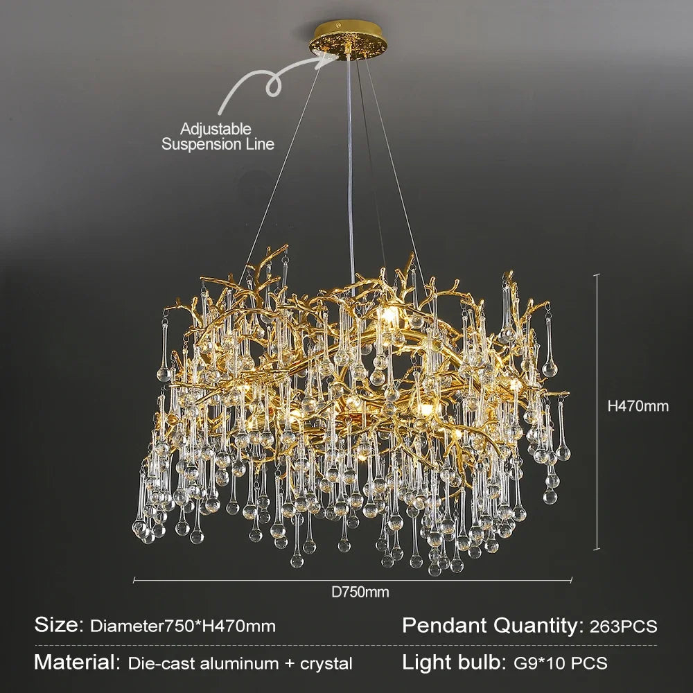 Decorbites™ Candelabro de Cristal Dorado - Luz Larga de Lujo Moderno para Cocina, Comedor, Sala de Estar, Dormitorio