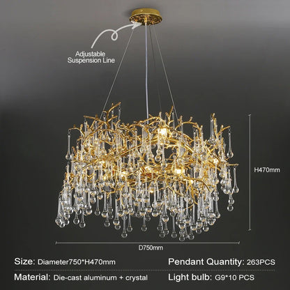 DecorBites™ Golden Crystal Chandelier - Modern Luxury Long Light for Kitchen, Dining, Living, Bedroom