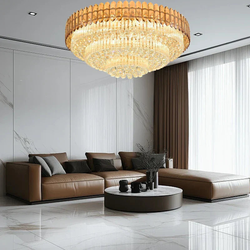 DecorBites™ Amber Crystal Ceiling Lights: Modern Luxury for Living Room, Villa, Foyer