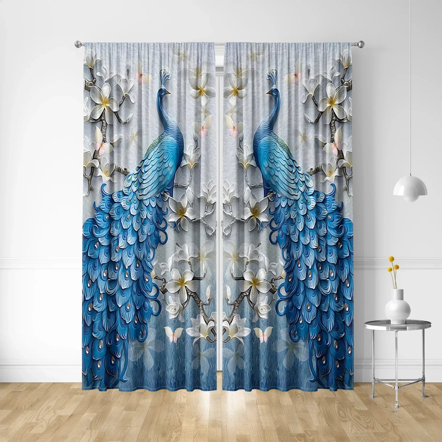 Decobites Peacock Blue & Yellow Curtains- Rod Pocket Design for Home & Kitchen - Living Room Chic