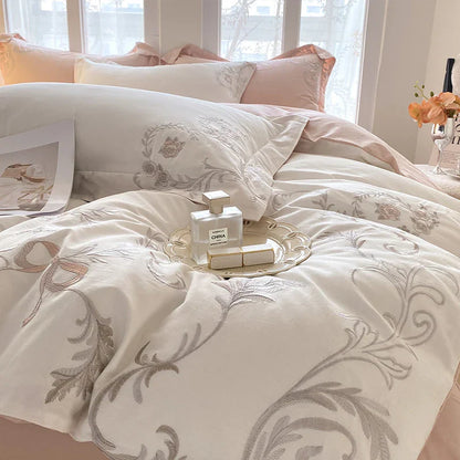 Decobites European Palace Style Flowers Embroidery Cotton Luxury Bedding Set with Duvet Cover, Sheets, Pillowcase