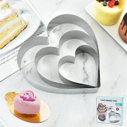 DecorBites™ Heart-Shaped Stainless Steel Mousse Mold Set - Baking Tool for Cakes & Desserts
