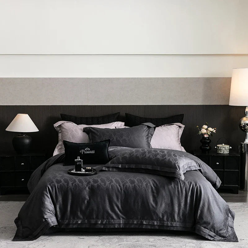 Decobites Luxury 1000TC Egyptian Cotton Jacquard Bedding Set in Dark Gray