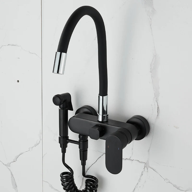 Matte Black Kitchen Faucet Wall Mounted