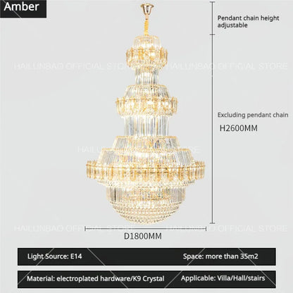 DecorBites™ Crystal Chandelier: Villa High Living Room Luxury Lighting