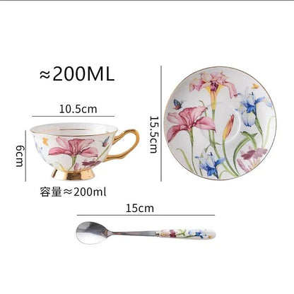 DecorBites™ Lily Flower Tea Set with Spoon - High-end Porcelain Cup Saucer Mug