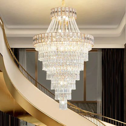 DecorBites™ Duplex Villa Crystal Chandelier: Modern Luxury Staircase Lamp for Elegant Living Rooms