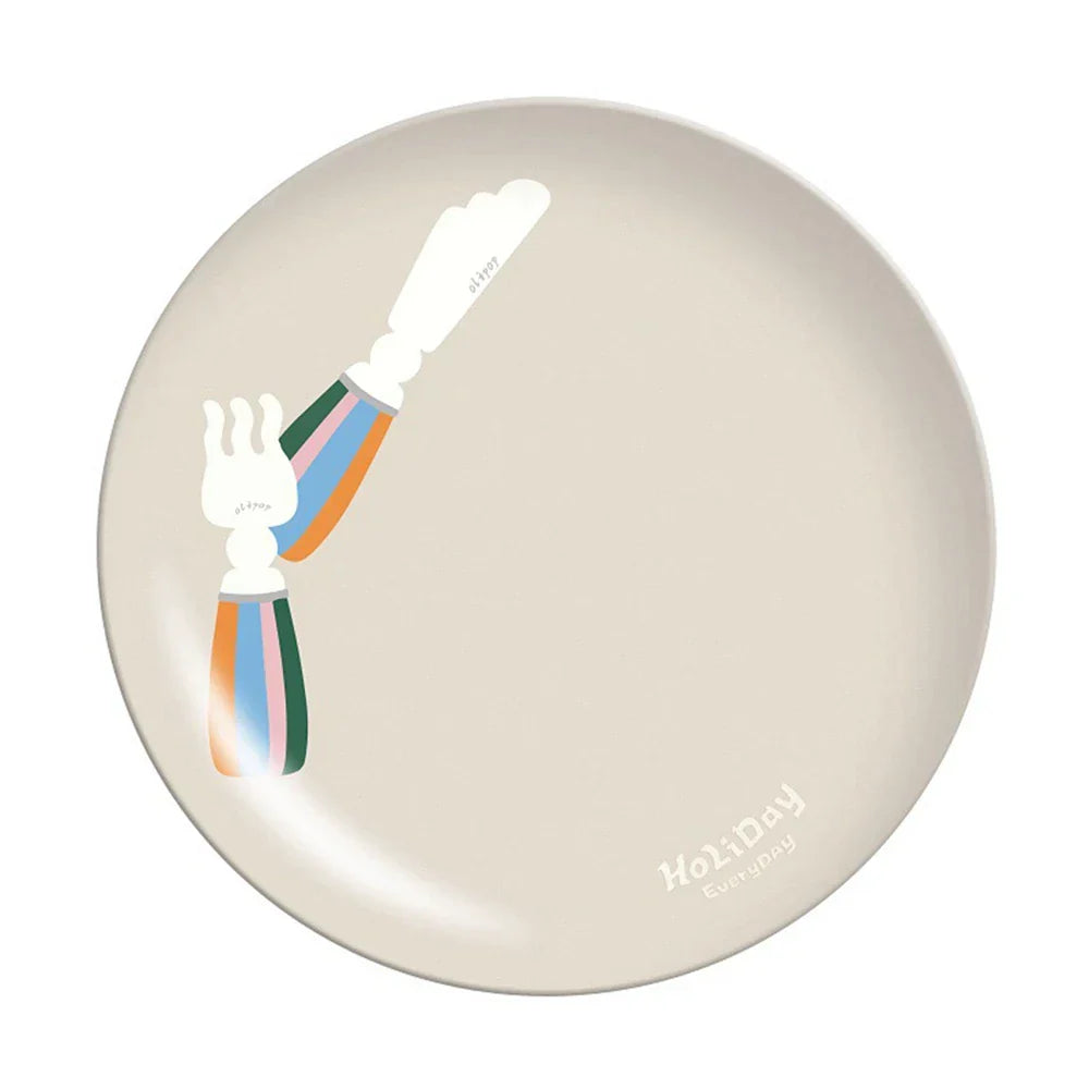 DecorBites™ Korean Style Round Bamboo Fiber Dining Plate for Desserts, Fruits, and Cakes