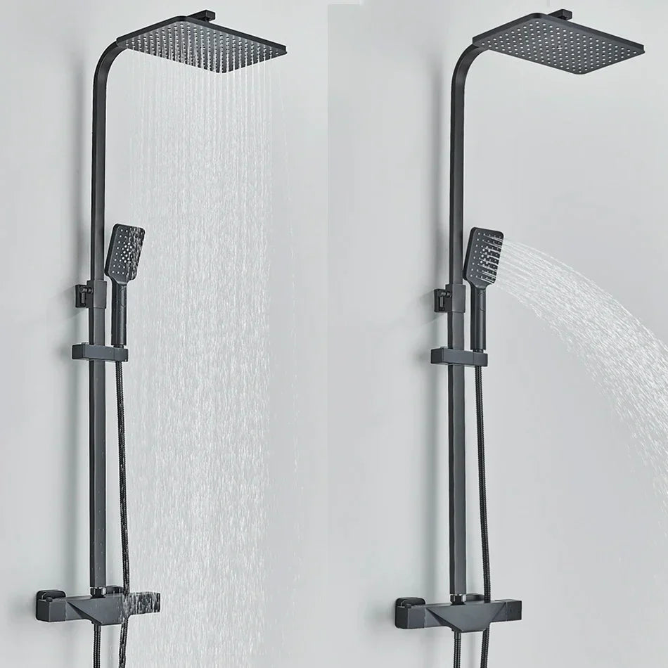 DecorBites™ Black Thermostatic Shower Faucet Rain Head System for Wall Mount Installation
