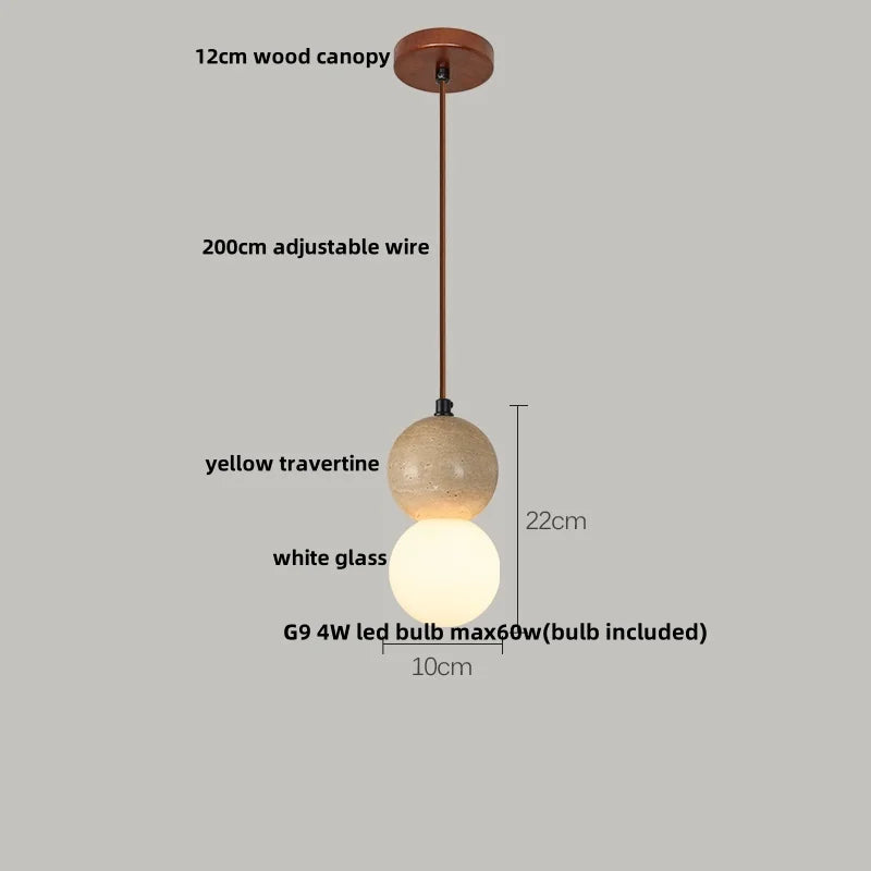 DecorBites™ LED Gourd Pendant Light Fixture with Yellow Travertine and White Glass