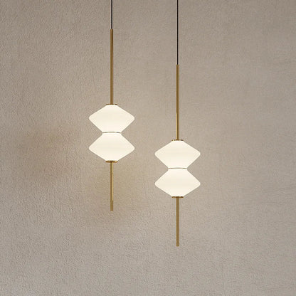 Art Deco White Glass Pendant Light With Gold Metal Wire