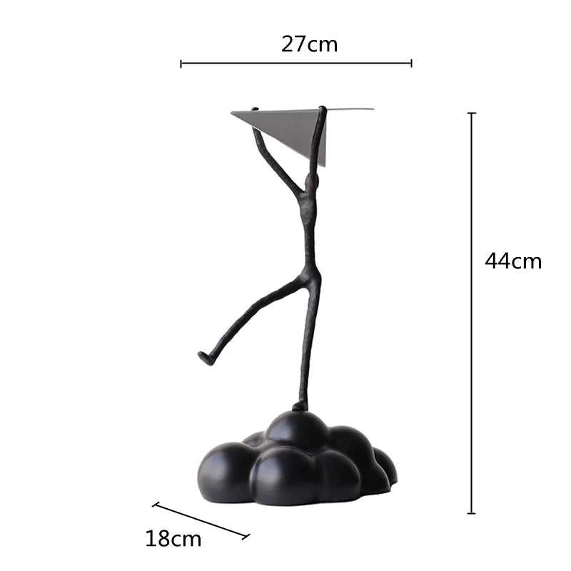 "DecorBites™ Figura de nube de avión de papel de resina para decoración del hogar - Figura abstracta de dibujos animados negra"