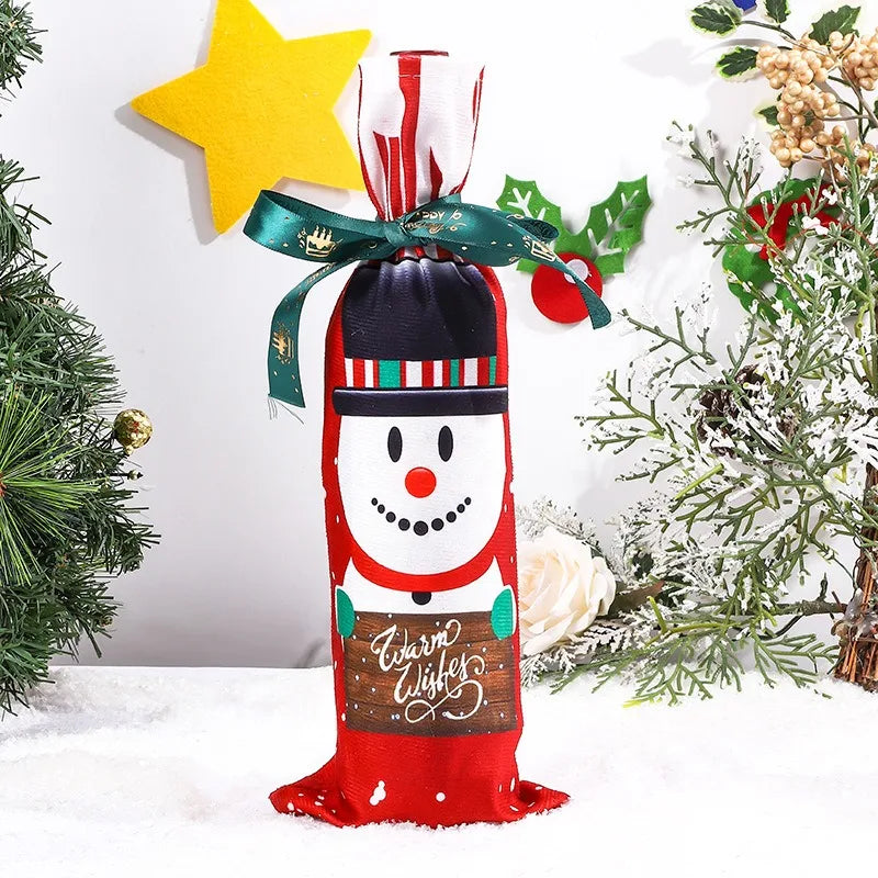 Christmas Santa Knitted Wine Bottle Case Elk Snowman Red Wine Champagne Bottle Cloth 2024 Merry Christmas Decor Happy New Year