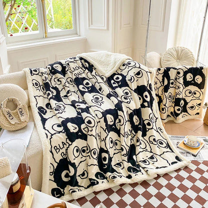 Decobites Cartoon Print Cozy Blanket - Milk Velvet & Cashmere - Winter/Spring Duvet Cover