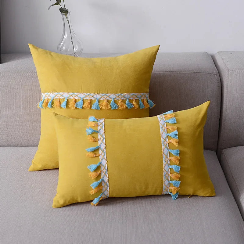 DecorBites™ Houndstooth Cushion Cover 30x50cm Black and White Bow Waist Pillow Case