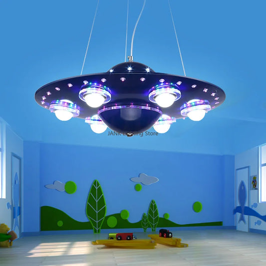 DecorBites™ Alien UFO Design LED Pendant Light for Children's Room, Creative Iron Art Chandelier