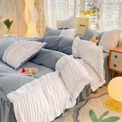 DecorBites™ Lace Trim Solid Cotton Bedding Set - Queen/King/Double/Single Sizes