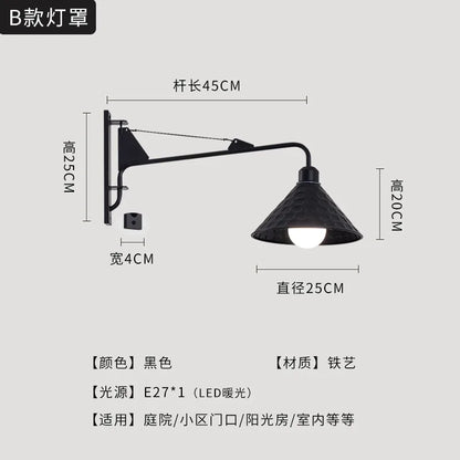 مصباح حائطي أسود LED من DecorBites™ مزود بذراع متأرجح للديكور الخارجي في غرفة النوم والشرفة والممر