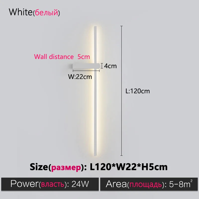 مصباح حائط طويل أسود من DecorBites™ - مصباح حائطي عصري بسيط لغرفة النوم وغرفة المعيشة والتلفزيون