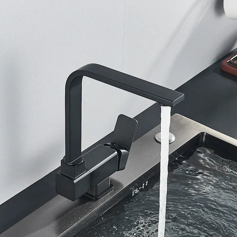 Grifo de cocina giratorio de 360° DecorBites™ negro, mezclador para fregadero de montaje sobre encimera, acero inoxidable 304