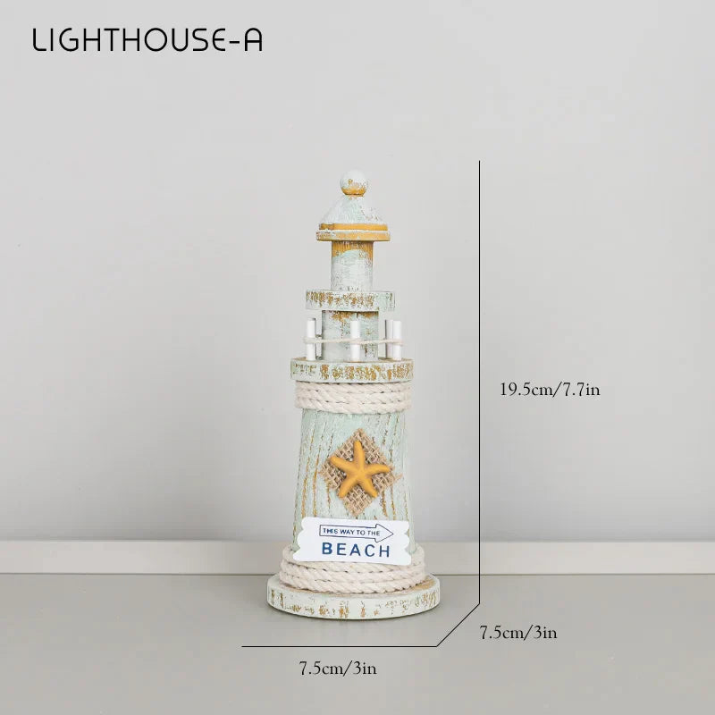 DecorBites™ Coastal Wooden Lighthouse & Ship Model for Mediterranean Home Decor