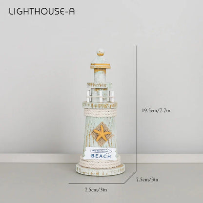 DecorBites™ Coastal Wooden Lighthouse & Ship Model for Mediterranean Home Decor