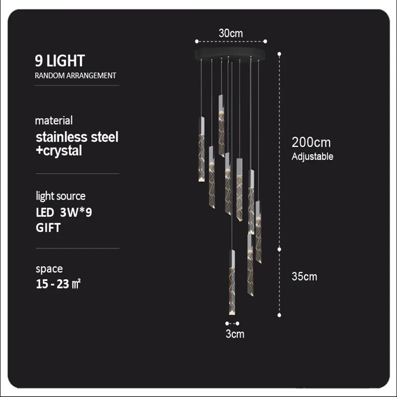 Lámpara de araña LED DecorBites™ Crystal Column: Lámpara colgante de lujo para escaleras, iluminación moderna para la decoración del hogar