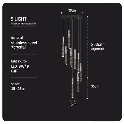 Lámpara de araña LED DecorBites™ Crystal Column: Lámpara colgante de lujo para escaleras, iluminación moderna para la decoración del hogar