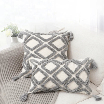 DecorBites™ Bohemian Chenille Pillowcase Geometric Pattern Tufted Tassel Sofa Cushions