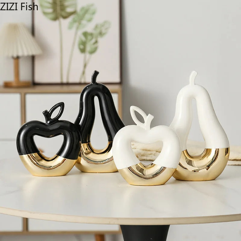 Estatua de Pera de Manzana de Oro Decorbites™ Ornamentos Cerámicos Decoración de Escritorio Escultura Artesanal Moderna