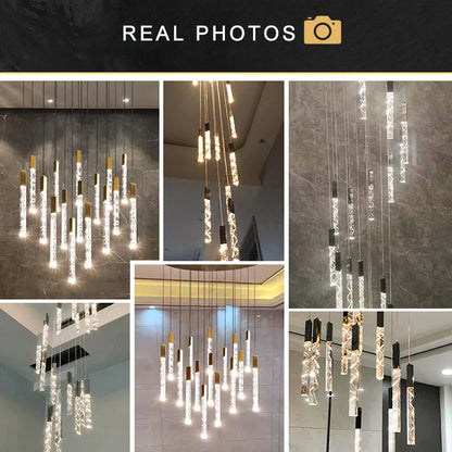 Lámpara de araña circular de cristal DecorBites™ para escalera, ideal para la decoración del vestíbulo de una villa o dúplex.