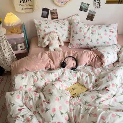 DecorBites™ Cartoon Style Printed Comforter Set 4Pcs Lightweight Duvet Kits Bedding Set